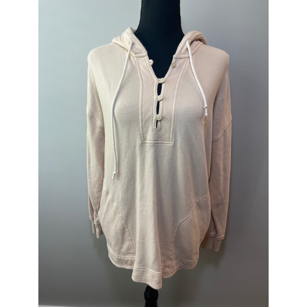 Aerie Women Peach Beige Henley Hoodie Cotton French Terry Sweatshirt XS